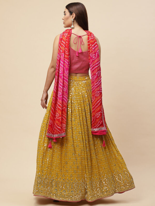 Luxurious Lehenga Choli With  golden sequins Work In Yellow Color. - Image 4