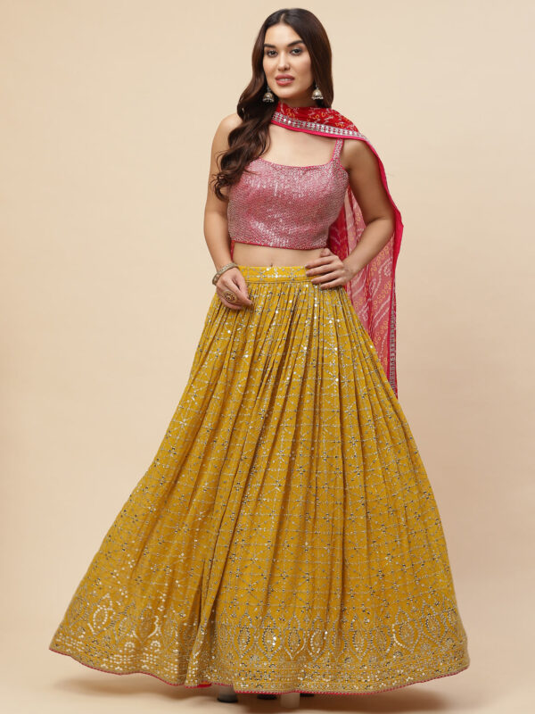 Luxurious Lehenga Choli With  golden sequins Work In Yellow Color.