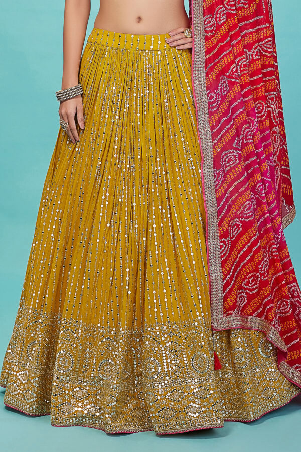Luxurious Lehenga Choli With  golden sequins Work In Yellow Color. - Image 3