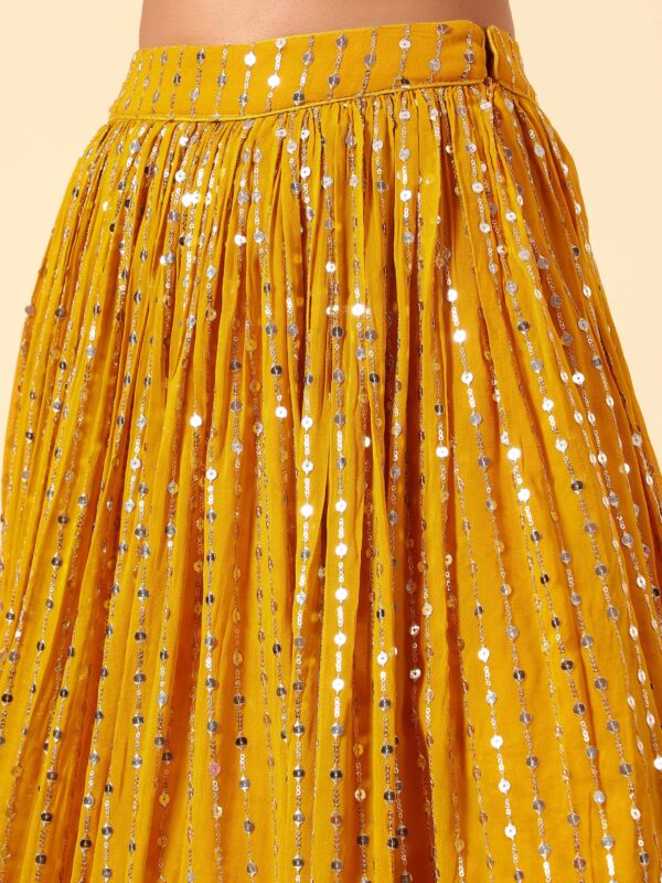 Luxurious Lehenga Choli With  golden sequins Work In Yellow Color. - Image 4