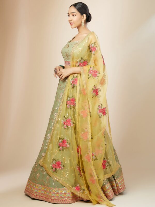 Bridesmaid Pista Green Lehenga Choli With golden sequins Work. - Image 5