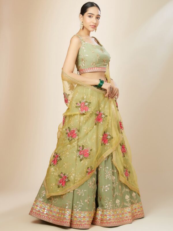 Bridesmaid Pista Green Lehenga Choli With golden sequins Work. - Image 6