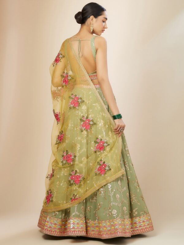 Bridesmaid Pista Green Lehenga Choli With golden sequins Work. - Image 7