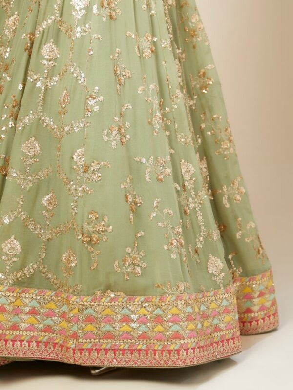 Bridesmaid Pista Green Lehenga Choli With golden sequins Work. - Image 8