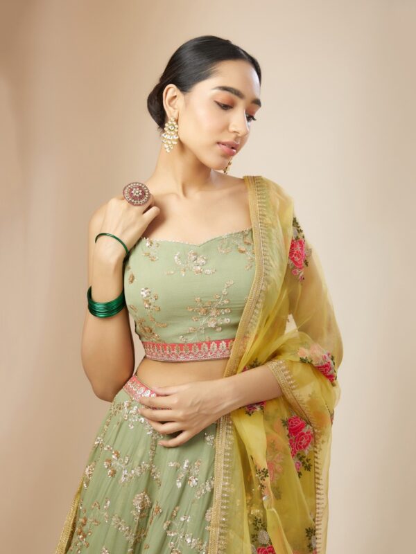 Bridesmaid Pista Green Lehenga Choli With golden sequins Work. - Image 2