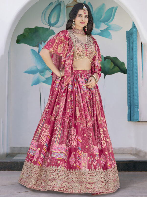 Pink Multicolor Printed Embroidered Lehenga Set - Image 2
