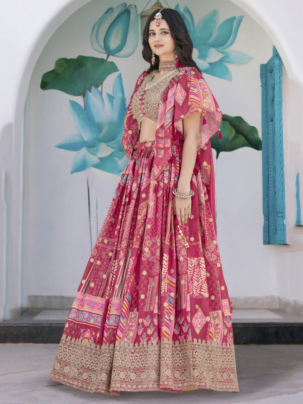 Pink Multicolor Printed Embroidered Lehenga Set - Image 3