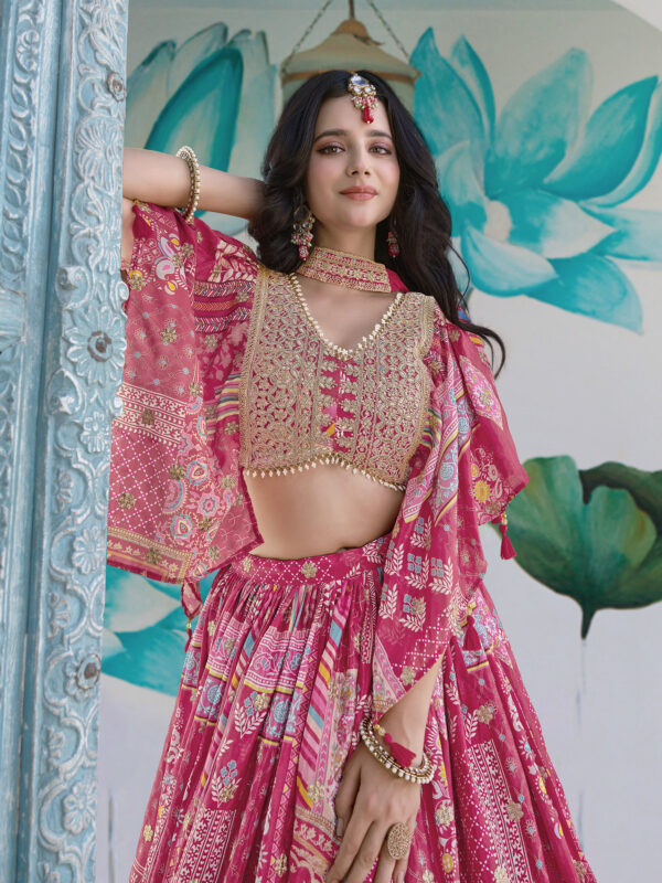 Pink Multicolor Printed Embroidered Lehenga Set - Image 5
