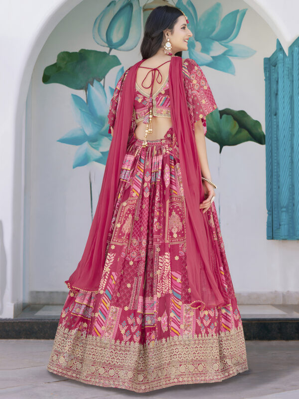 Pink Multicolor Printed Embroidered Lehenga Set - Image 6