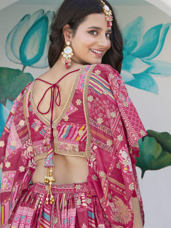 Pink Multicolor Printed Embroidered Lehenga Set - Image 7