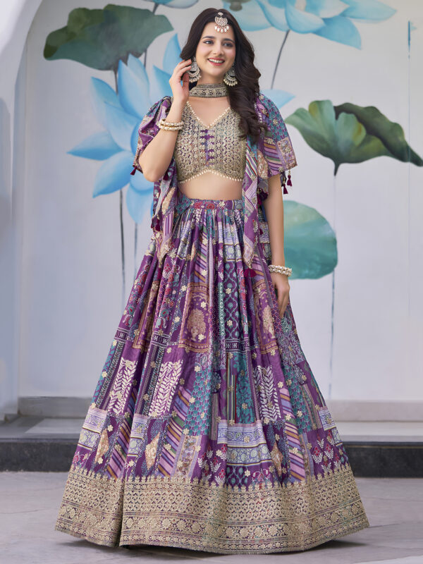 Purple Multicolor Printed Embroidered Lehenga Set - Image 2