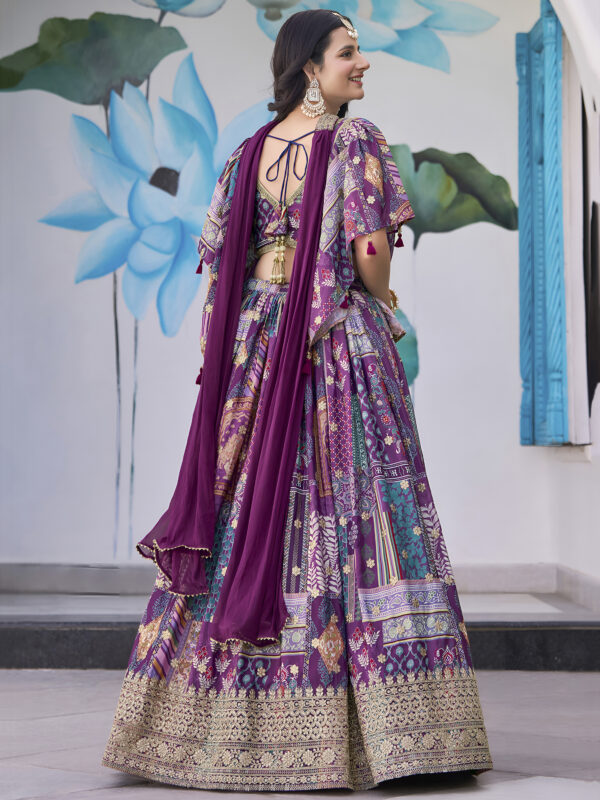Purple Multicolor Printed Embroidered Lehenga Set - Image 6