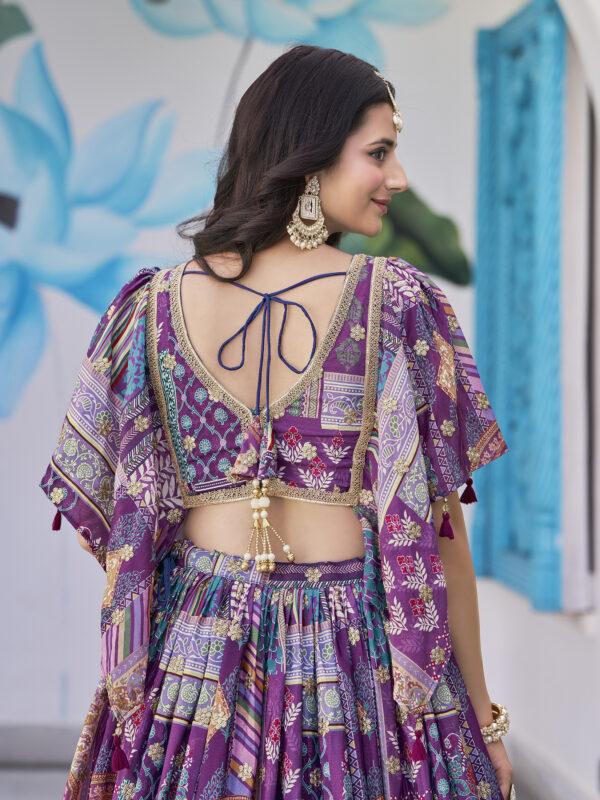 Purple Multicolor Printed Embroidered Lehenga Set - Image 7