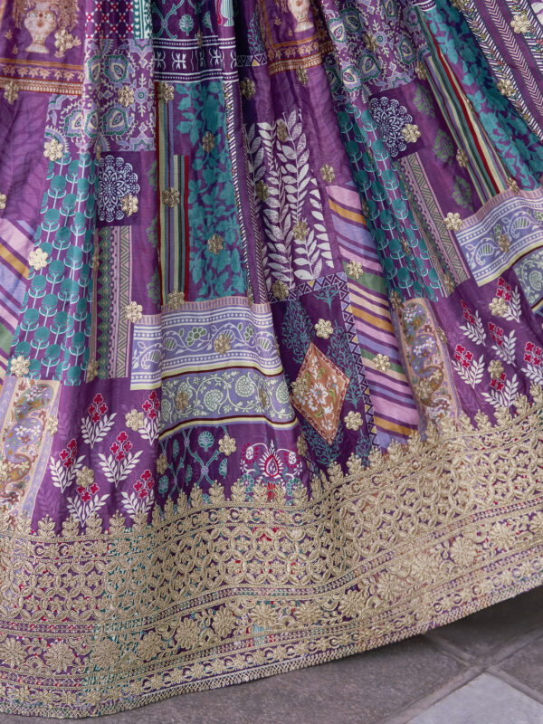 Purple Multicolor Printed Embroidered Lehenga Set - Image 8