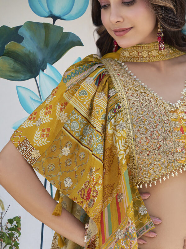 Yellow Multicolor Printed Embroidered Lehenga Set - Image 6