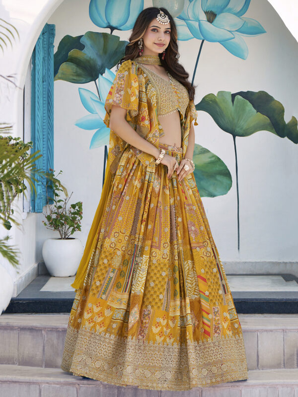 Yellow Multicolor Printed Embroidered Lehenga Set - Image 5