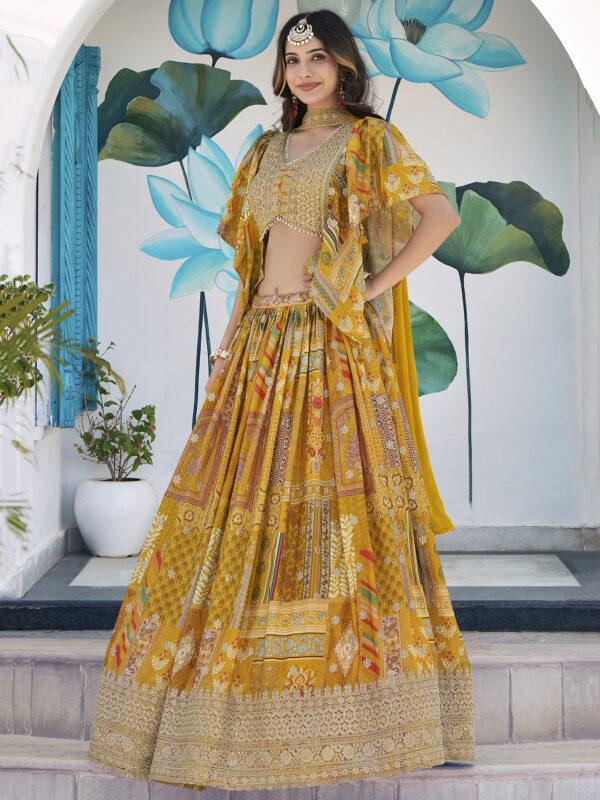 Yellow Multicolor Printed Embroidered Lehenga Set - Image 4