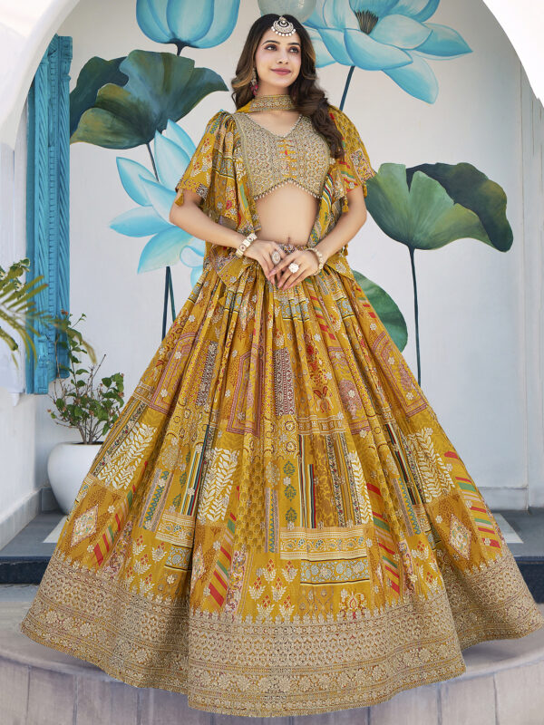 Yellow Multicolor Printed Embroidered Lehenga Set - Image 3
