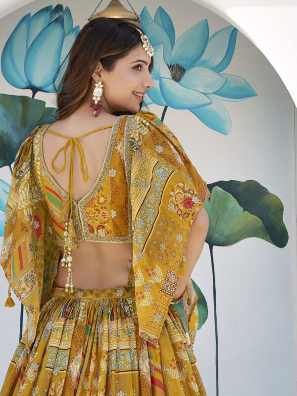 Yellow Multicolor Printed Embroidered Lehenga Set - Image 7