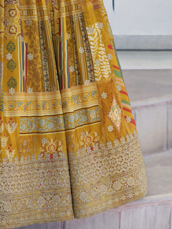 Yellow Multicolor Printed Embroidered Lehenga Set - Image 9