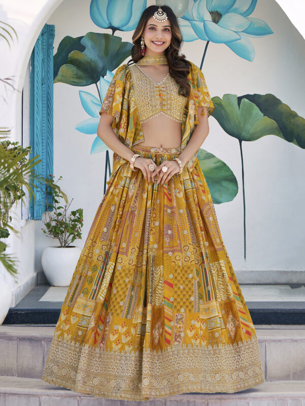 Yellow Multicolor Printed Embroidered Lehenga Set - Image 2