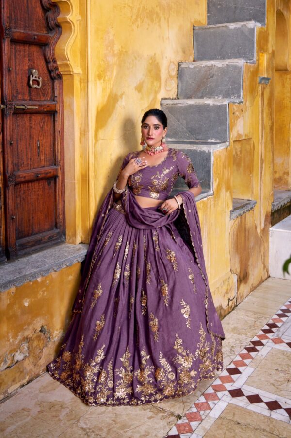 Lavender Color Lehenga With Sequins and Thread Embroidery Work. - Image 2