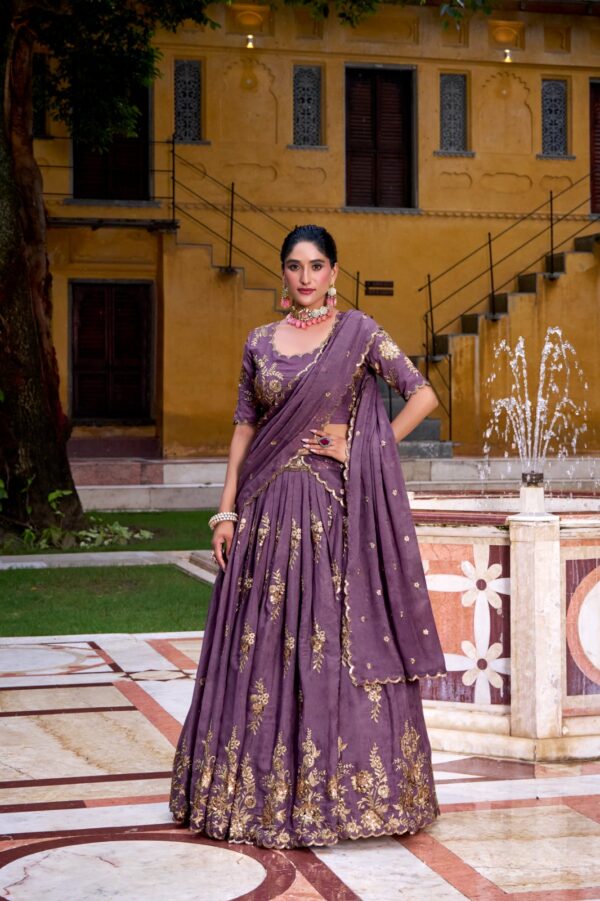Lavender Color Lehenga With Sequins and Thread Embroidery Work. - Image 3