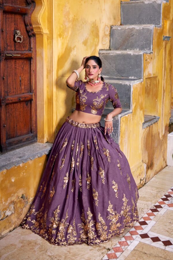 Lavender Color Lehenga With Sequins and Thread Embroidery Work. - Image 4