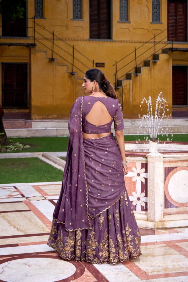 Lavender Color Lehenga With Sequins and Thread Embroidery Work. - Image 5