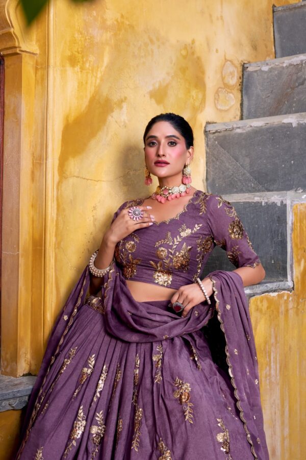 Lavender Color Lehenga With Sequins and Thread Embroidery Work.