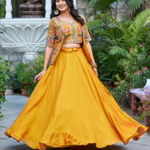 New Festival Lehenga choli With Koti In Yellow Color.