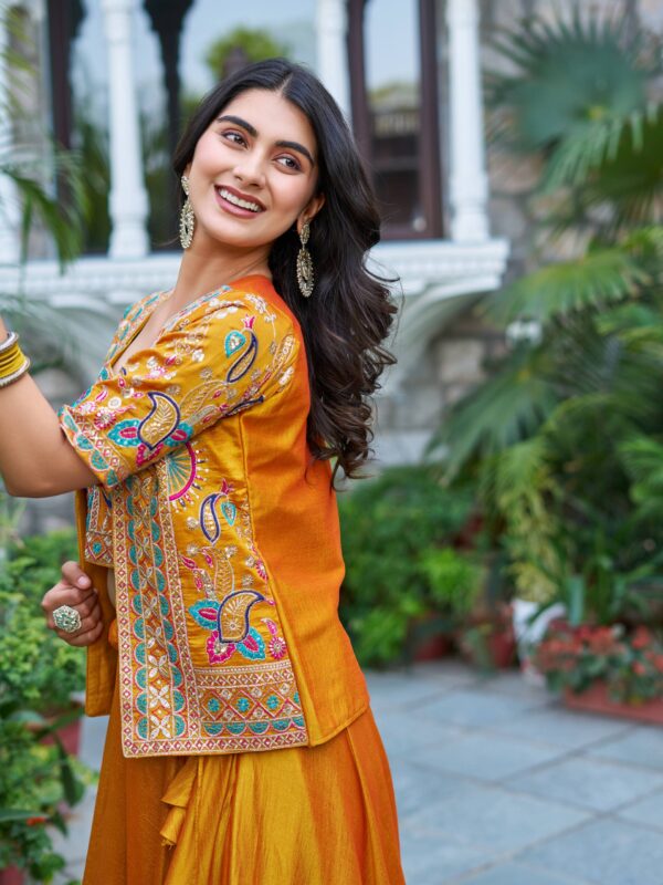 New Festival Lehenga choli With Koti In Yellow Color. - Image 4