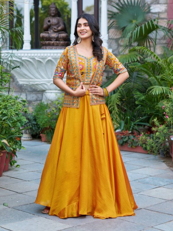 New Festival Lehenga choli With Koti In Yellow Color. - Image 5