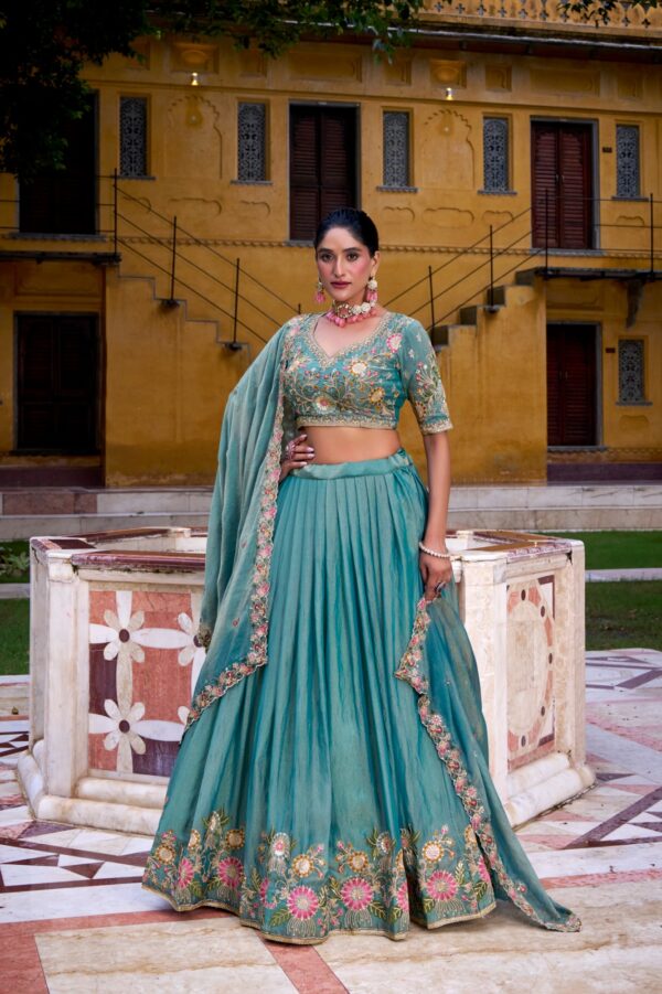 Sky Blue Color Lehenga With Sequins and Thread Embroidery Work.