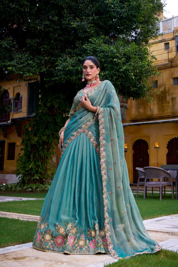 Sky Blue Color Lehenga With Sequins and Thread Embroidery Work. - Image 3