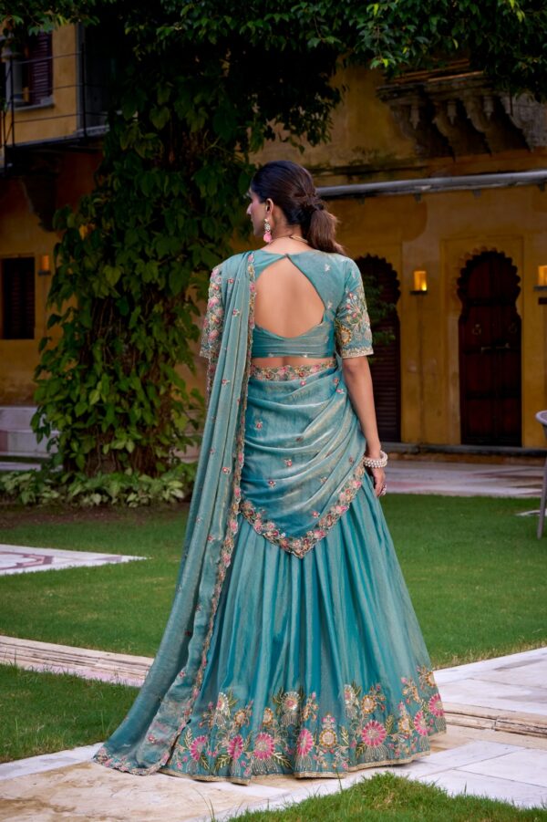 Sky Blue Color Lehenga With Sequins and Thread Embroidery Work. - Image 4