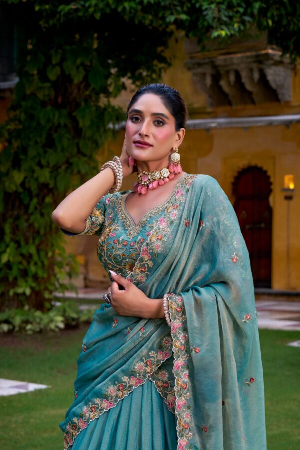 Sky Blue Color Lehenga With Sequins and Thread Embroidery Work. - Image 5
