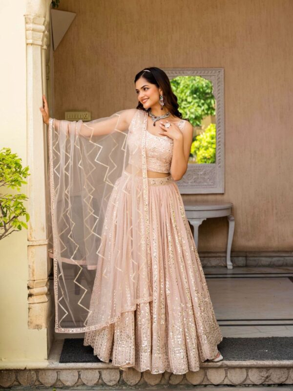 Dusty Peach Color Wedding Lehenga Choli Collection With Sequins Work. - Image 2
