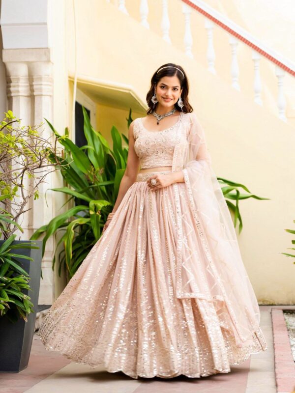 Dusty Peach Color Wedding Lehenga Choli Collection With Sequins Work. - Image 11