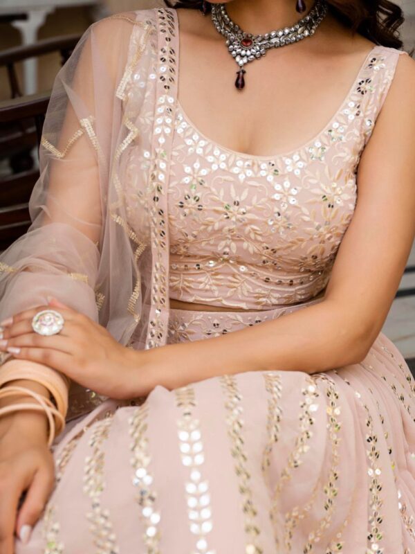 Dusty Peach Color Wedding Lehenga Choli Collection With Sequins Work. - Image 3