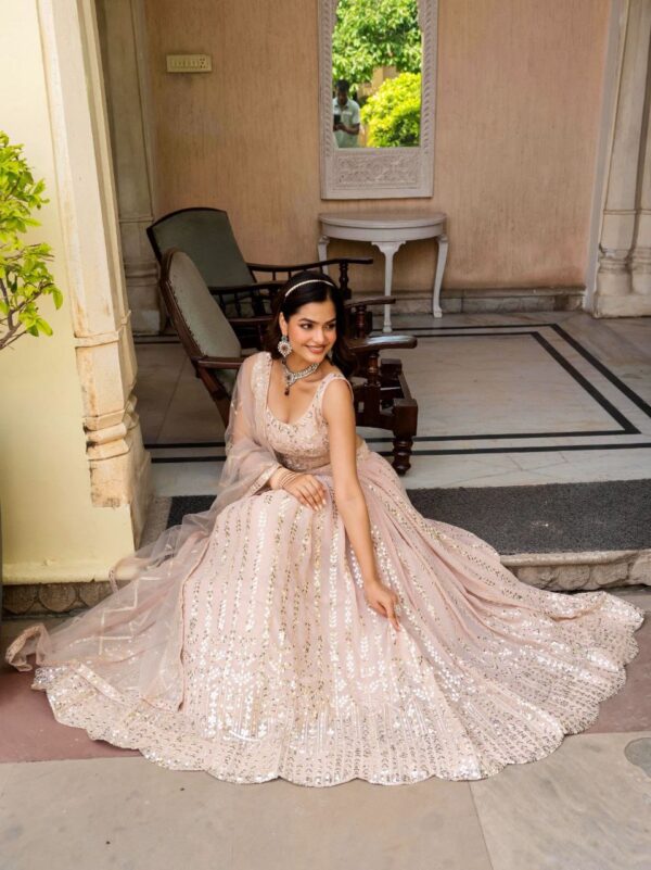Dusty Peach Color Wedding Lehenga Choli Collection With Sequins Work. - Image 4
