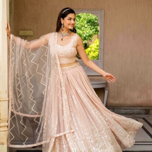 Dusty Peach Color Wedding Lehenga Choli Collection With Sequins Work.