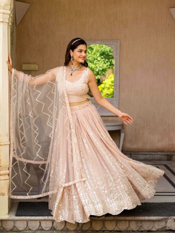 Dusty Peach Color Wedding Lehenga Choli Collection With Sequins Work.