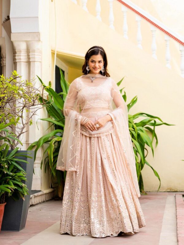Dusty Peach Color Wedding Lehenga Choli Collection With Sequins Work. - Image 5