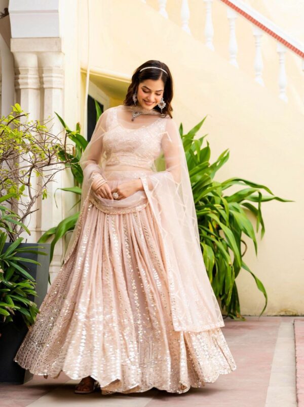 Dusty Peach Color Wedding Lehenga Choli Collection With Sequins Work. - Image 6