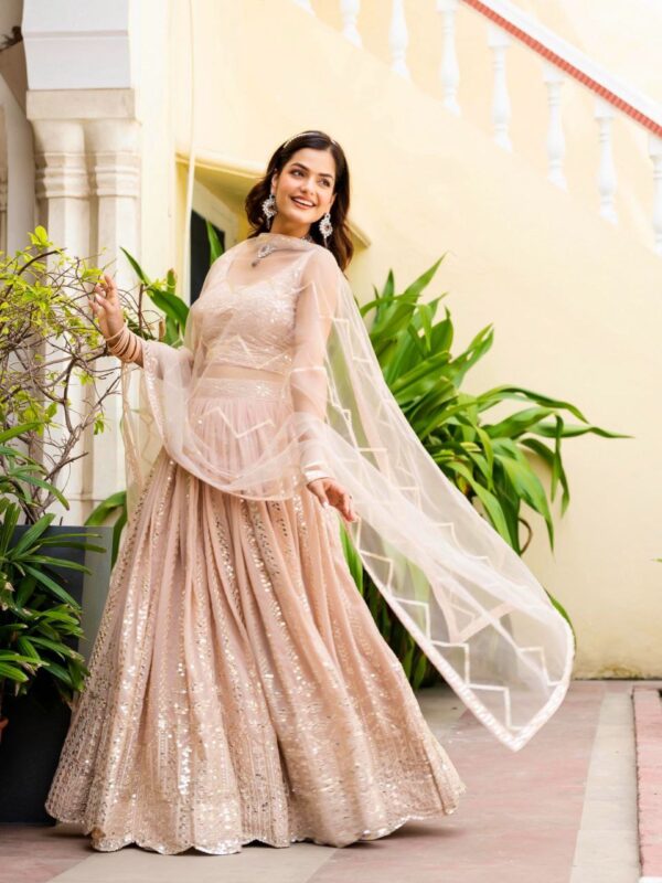 Dusty Peach Color Wedding Lehenga Choli Collection With Sequins Work. - Image 7