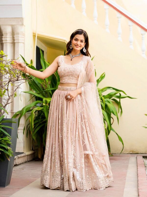 Dusty Peach Color Wedding Lehenga Choli Collection With Sequins Work. - Image 8