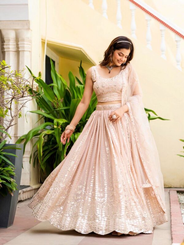 Dusty Peach Color Wedding Lehenga Choli Collection With Sequins Work. - Image 9