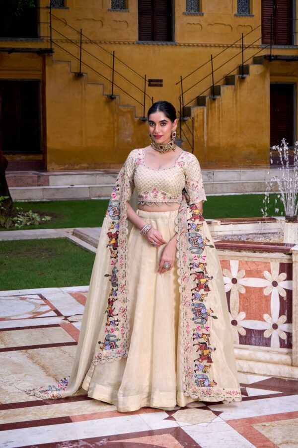 Off White Wedding Lehenga With Multi And Sequins embroidery Work. - Image 3