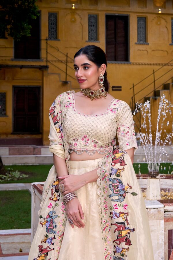 Off White Wedding Lehenga With Multi And Sequins embroidery Work.